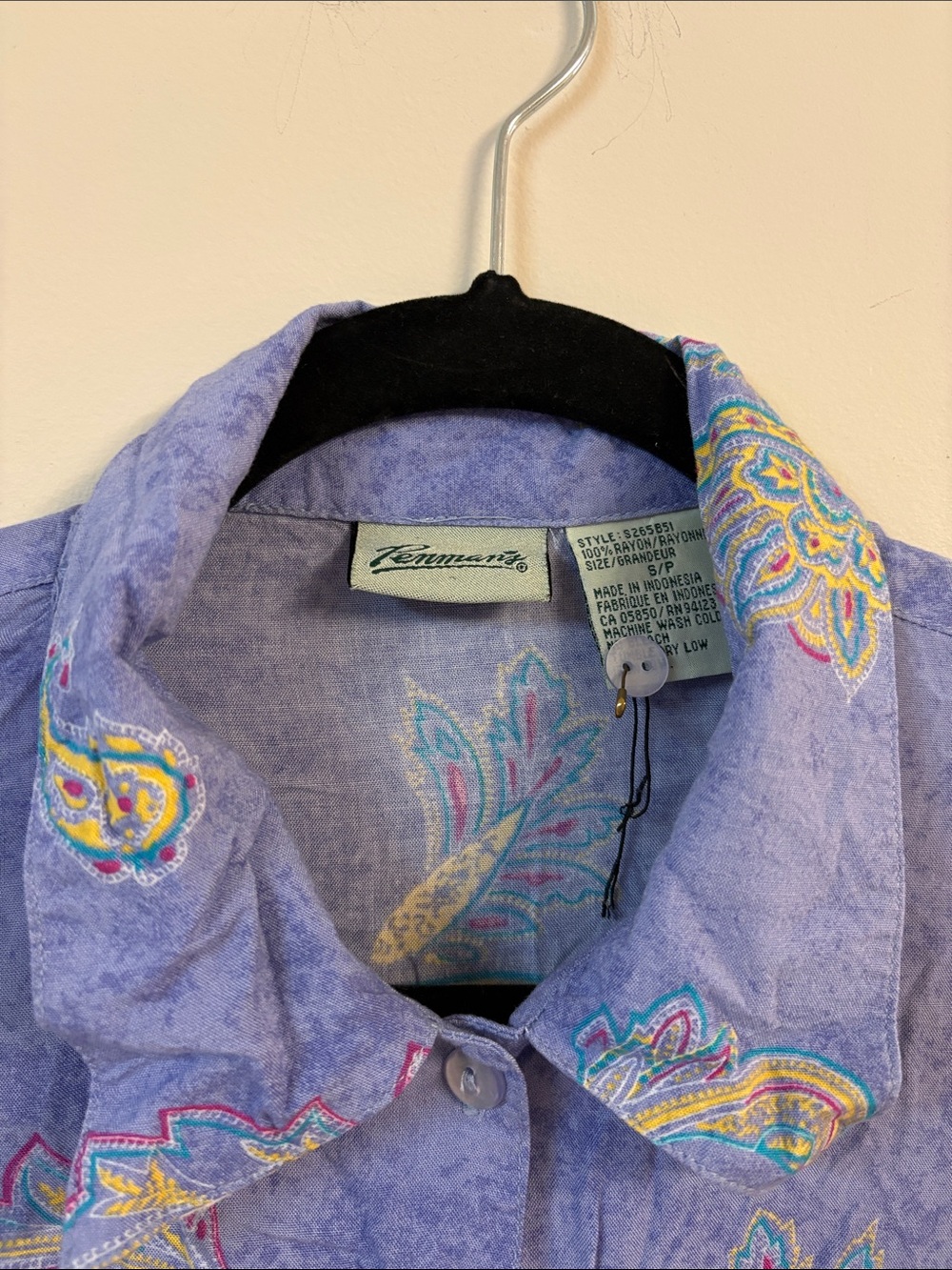 ❤️ penmans Women’s Casual Lavender Paisley Short-Sleeve Button-Down Shirt size S - Picture 3 of 4
